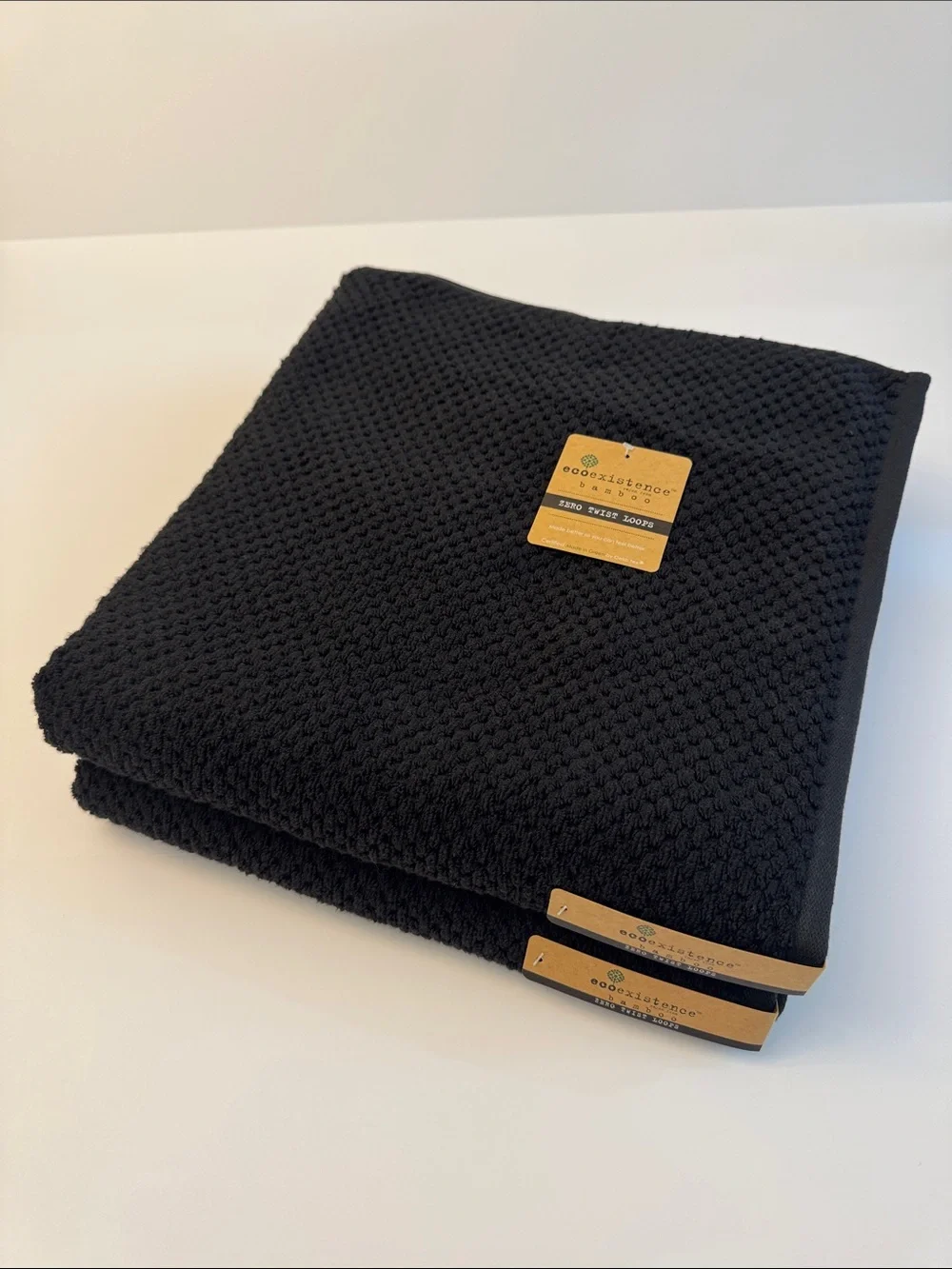 2pc ECOEXISTENCE Bamboo Zero Twist Loops Bath Towel Set - Caviar(Black)